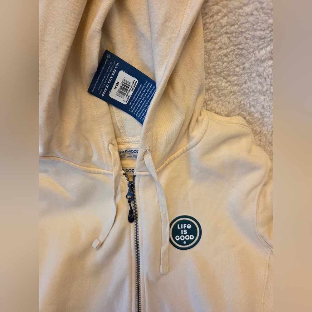 NWT- Life Is Good Cream Zip Up Swestshirt - Size Medium - Picture 3 of 5